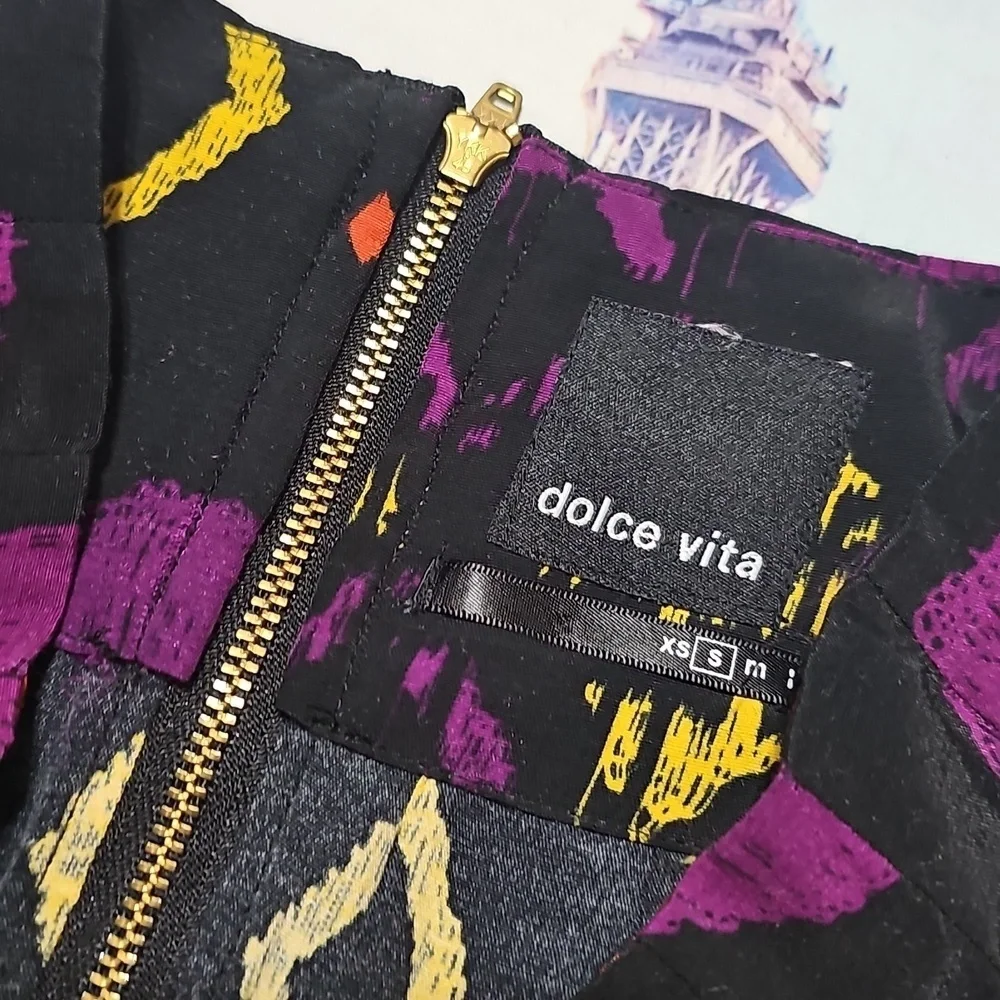 Dolce Vita Colorful Geometric Skirt Black Purple Printed A-Line Size Small - Picture 4 of 6